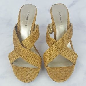 Ann Marino Woven Strap Slip On Platform Cork Heels